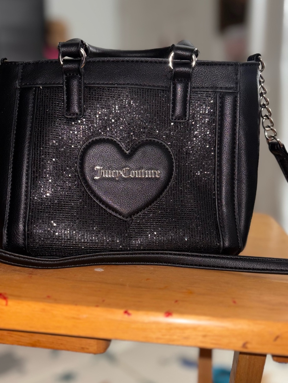 Juicy Couture Black Glitter Heart Crossbody Bag